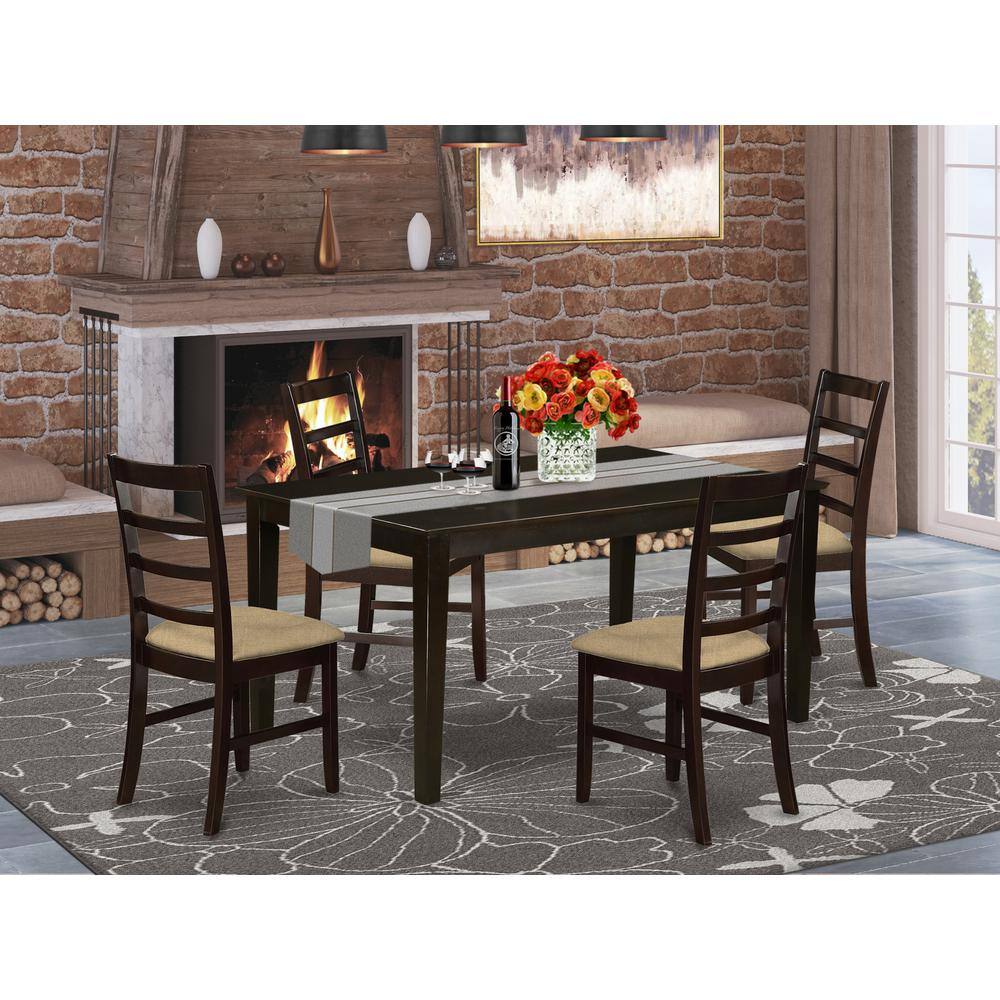Left. East West Furniture - CAPF5-CAP-C 5 Pc Dining room set for 4- Dining Table and 4 Dining Chairs - Cappuccino.