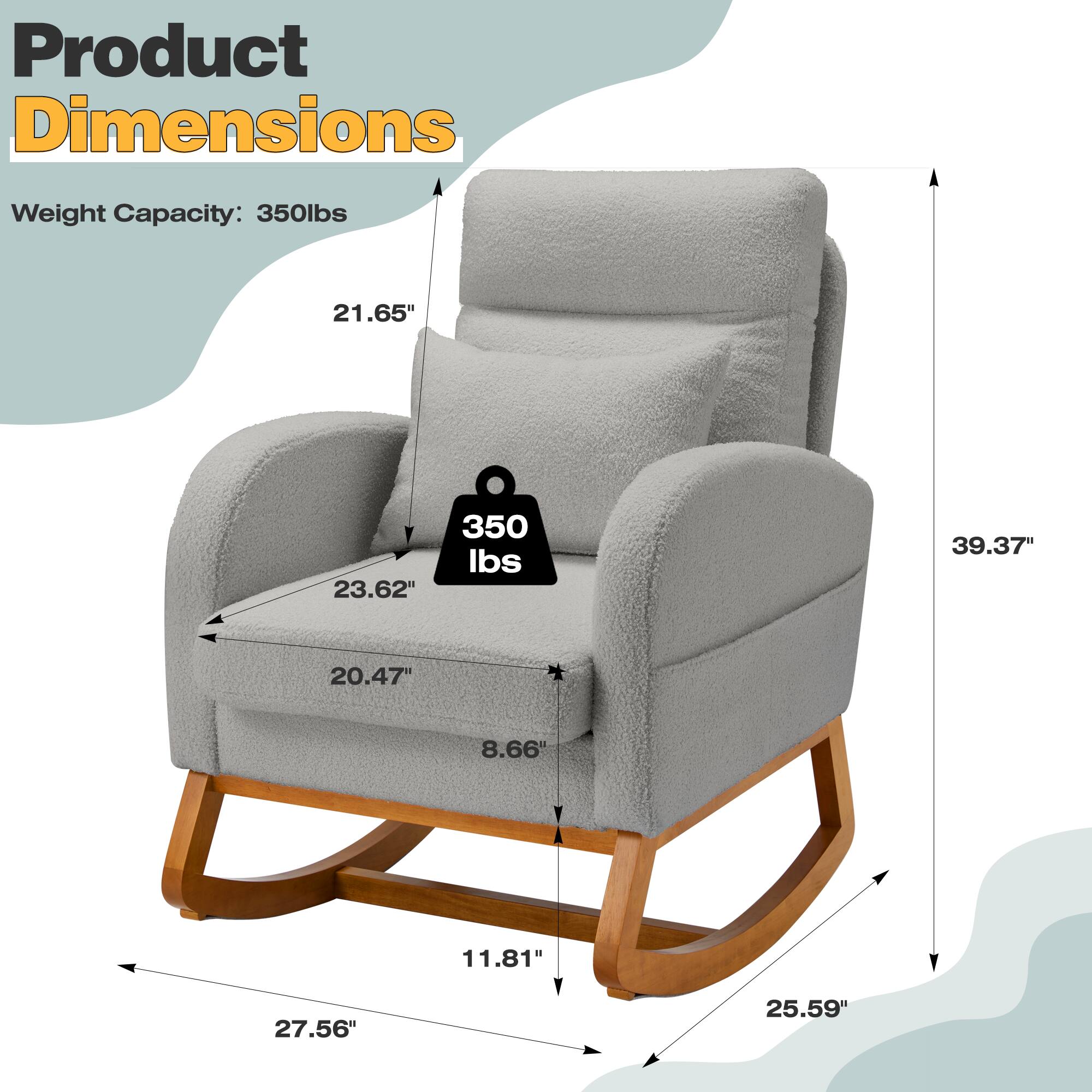 Product Dimensions  
Weight Capacity: 350 lbs  

- Height: 39.37"  
- Width: 27.56"  
- Depth: 25.59"  
- Seat Height: 21.65"  
- Seat Width: 23.62"  
- Seat Depth: 20.47"  
- Arm Height: 11.81"  
- Arm Width: 8.66"
