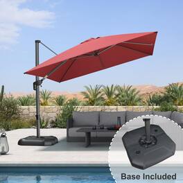 PURPLE LEAF - 10 ft. Square Aluminum Outdoor Patio Cantilever Umbrella Offset 360° Rotation Umbrella with Base for Garden Deck Pool - Terra Red