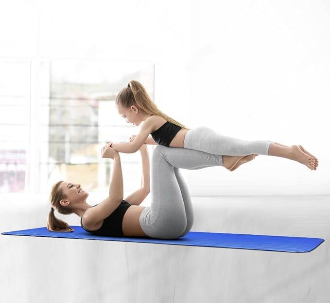 Left. Amber Sporting Goods - Premium 1/2-Inch Extra Thick Yoga Mat – Non-Slip, Anti-Tear, with Carry Strap, 71"x24" - Blue.