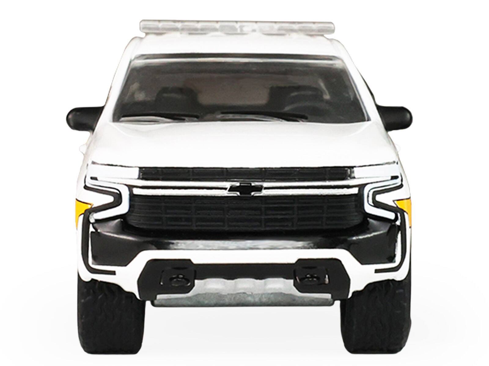 Alt View 3. Greenlight - 2024 Chevrolet Tahoe "Montgomery County, Maryland" White with Yellow Stripes 1/64 Diecast Model Car by Greenlight.