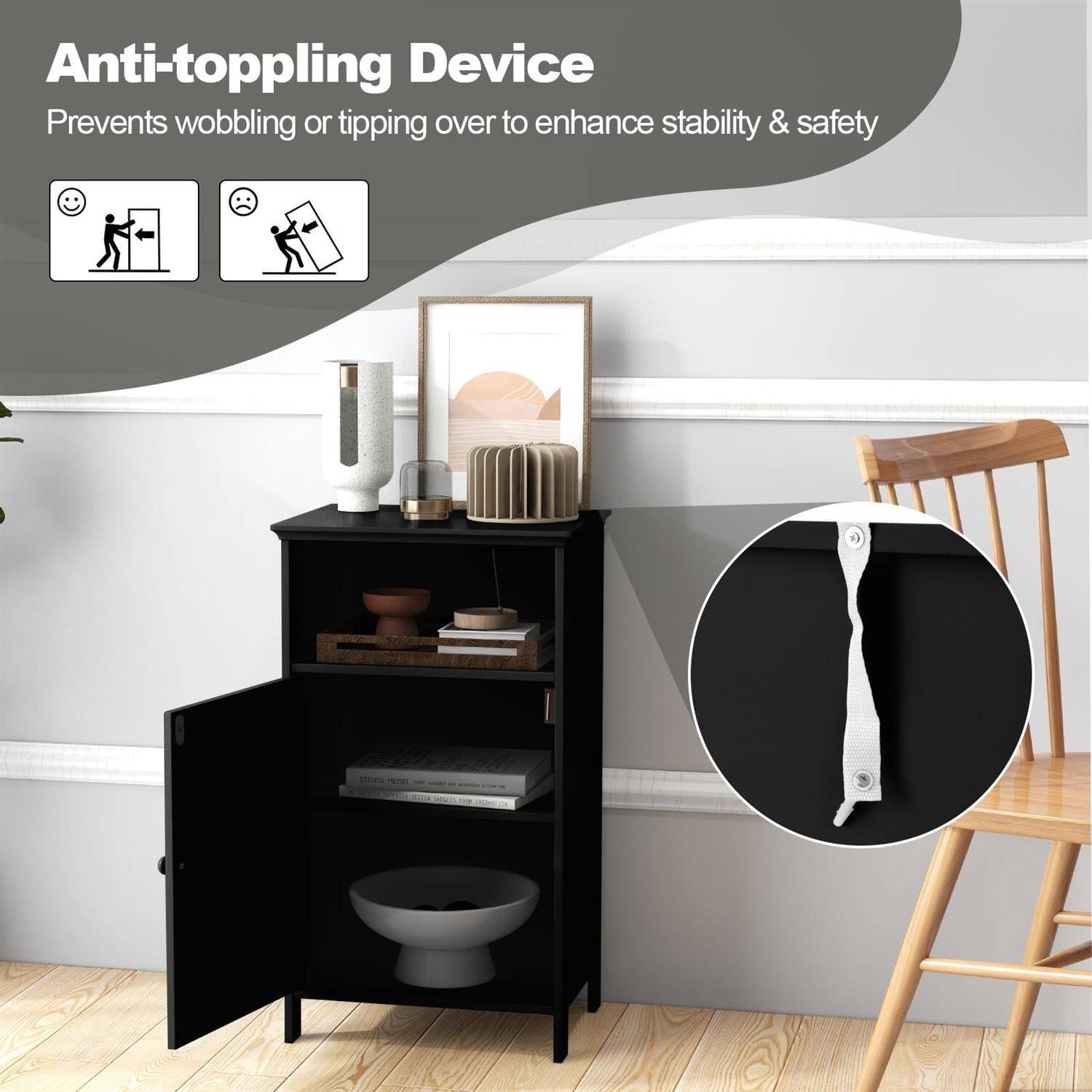 Anti-toppling Device  
Prevents wobbling or tipping over to enhance stability & safety