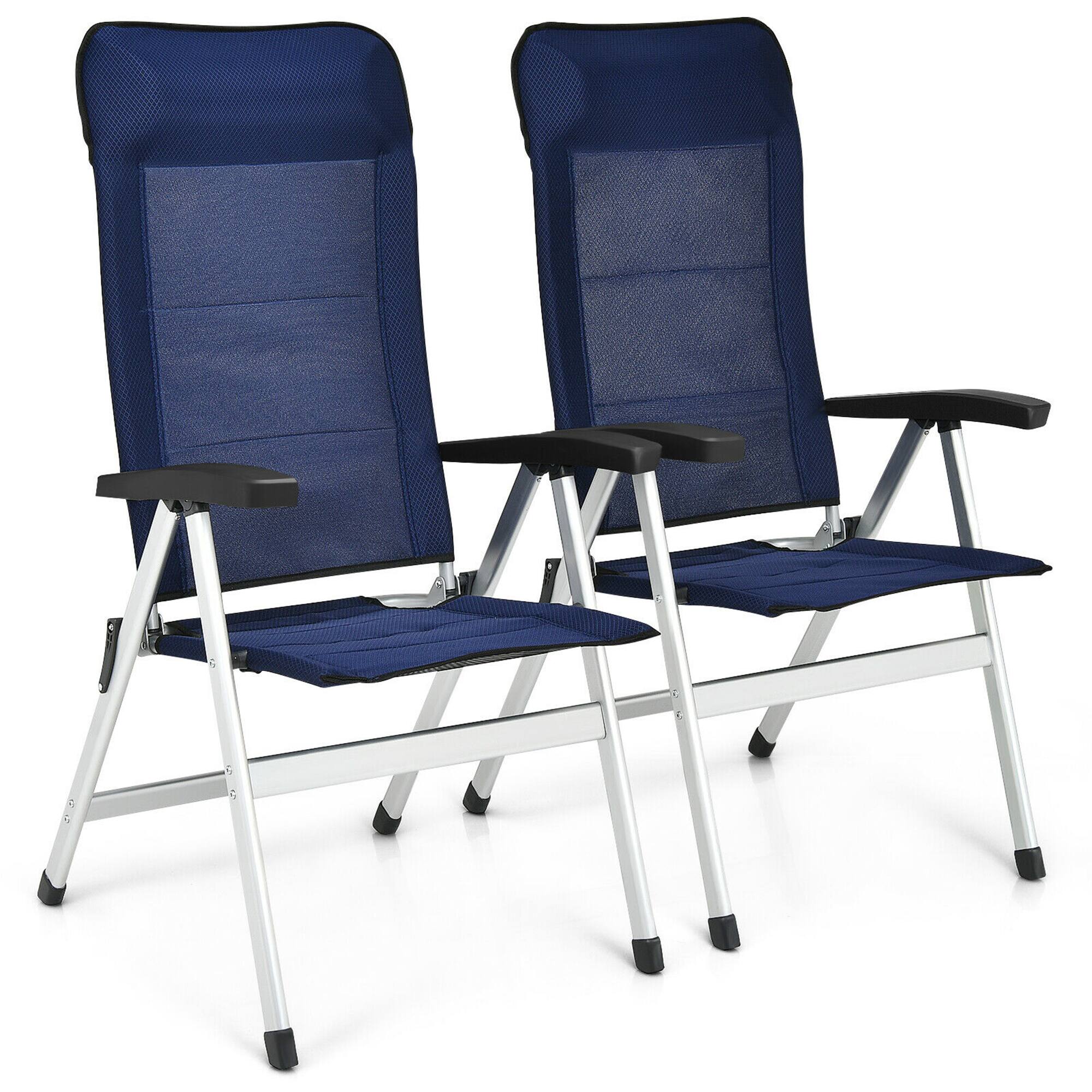 Alt View 9. Gymax - Gymax 2PCS Patio Dining Chair Aluminum Camping Adjust Portable Headrest Navy - Navy.