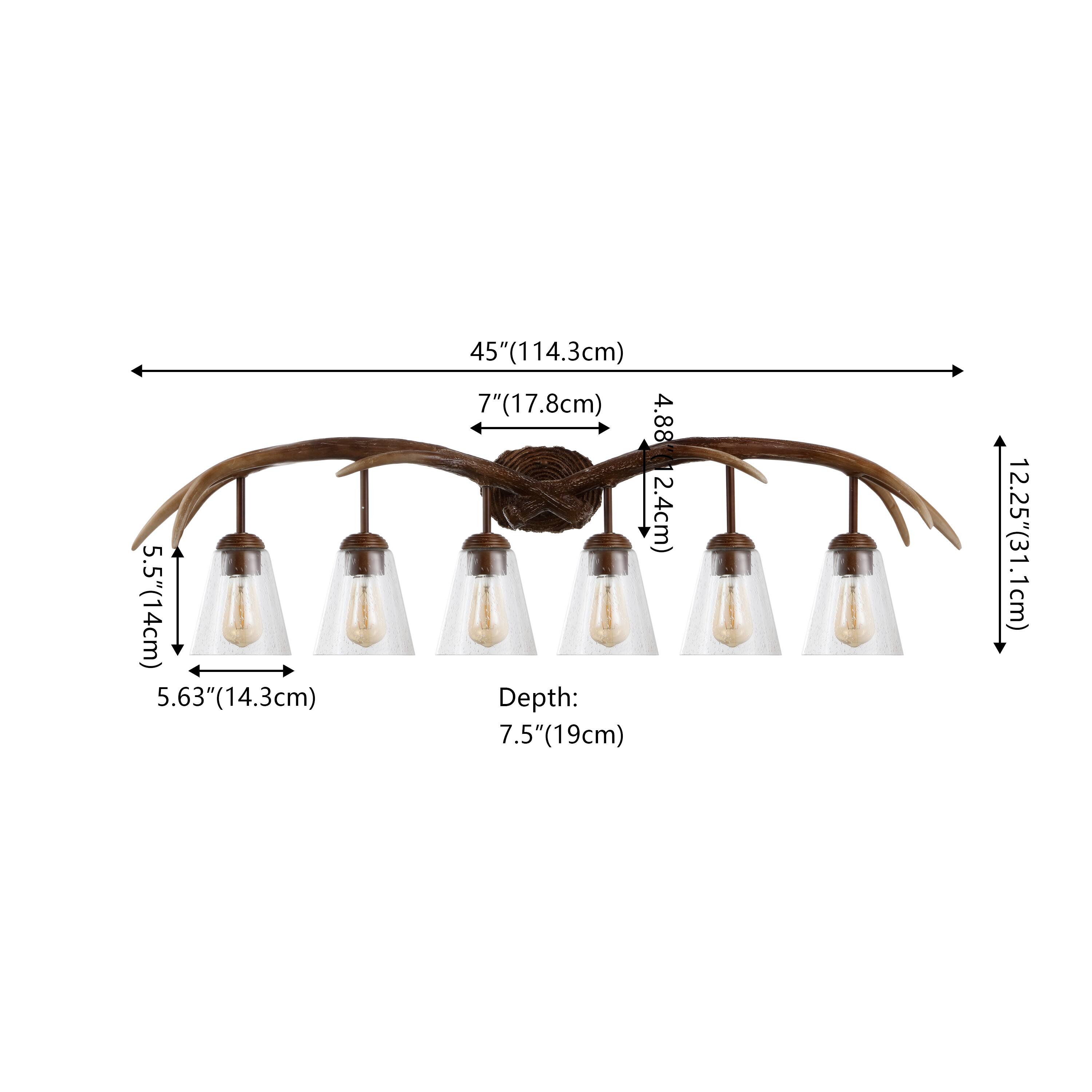 5.5" (14cm)  
5.63" (14.3cm)  
45" (114.3cm)  
7" (17.8cm)  
4.88" (12.4cm)  
Depth: 7.5" (19cm)  
12.25" (31.1cm)