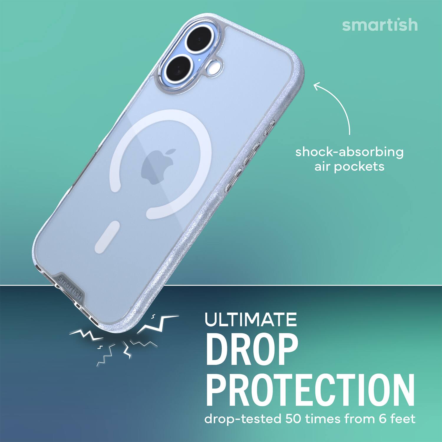 smartish shock-absorbing air pockets smartish ULTIMATE DROP PROTECTION drop-tested 50 times from 6 feet