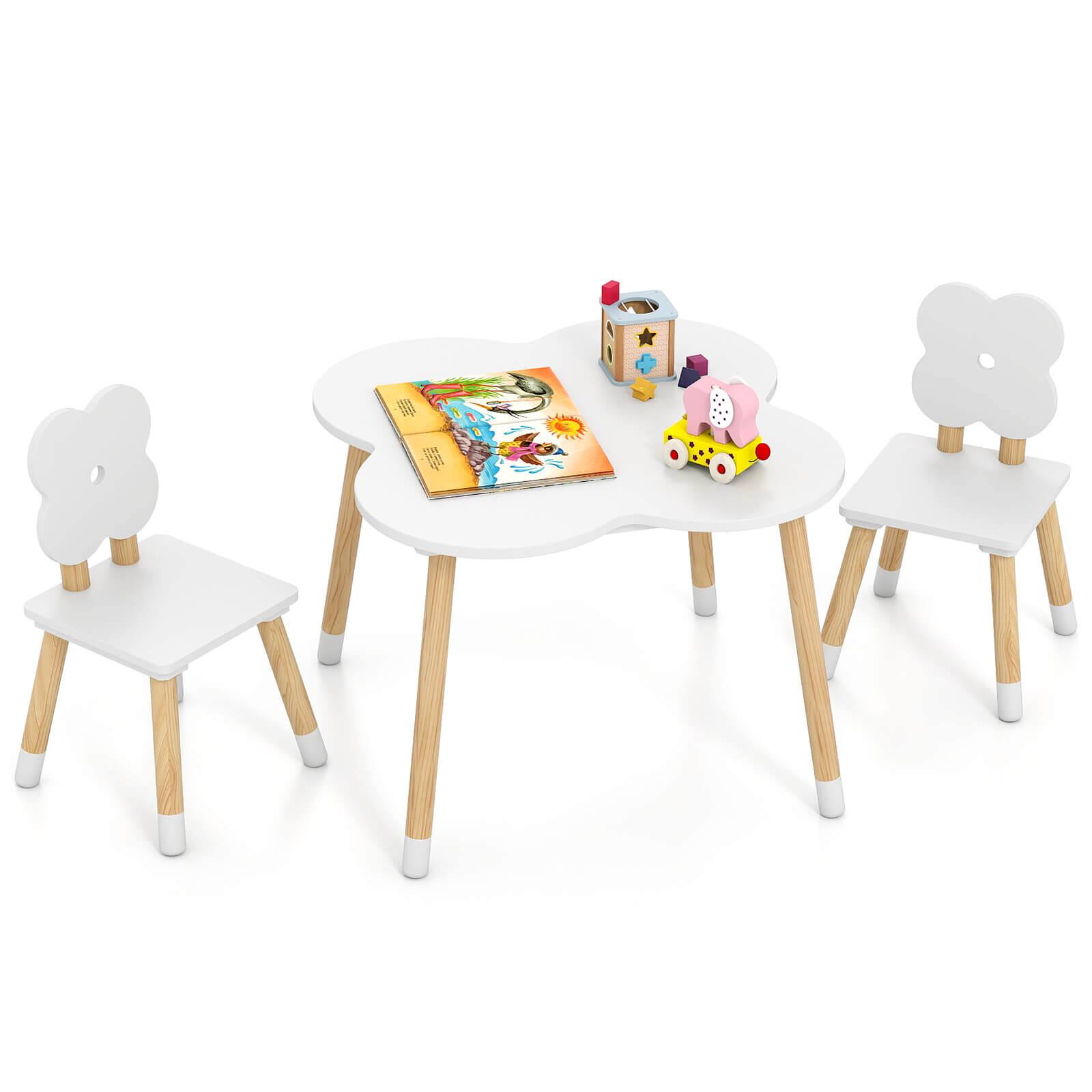Front. Costway - Costway Flower-shaped Kids Table Set with 2 Child-sized Chairs Solid Pine Wood Legs - White.