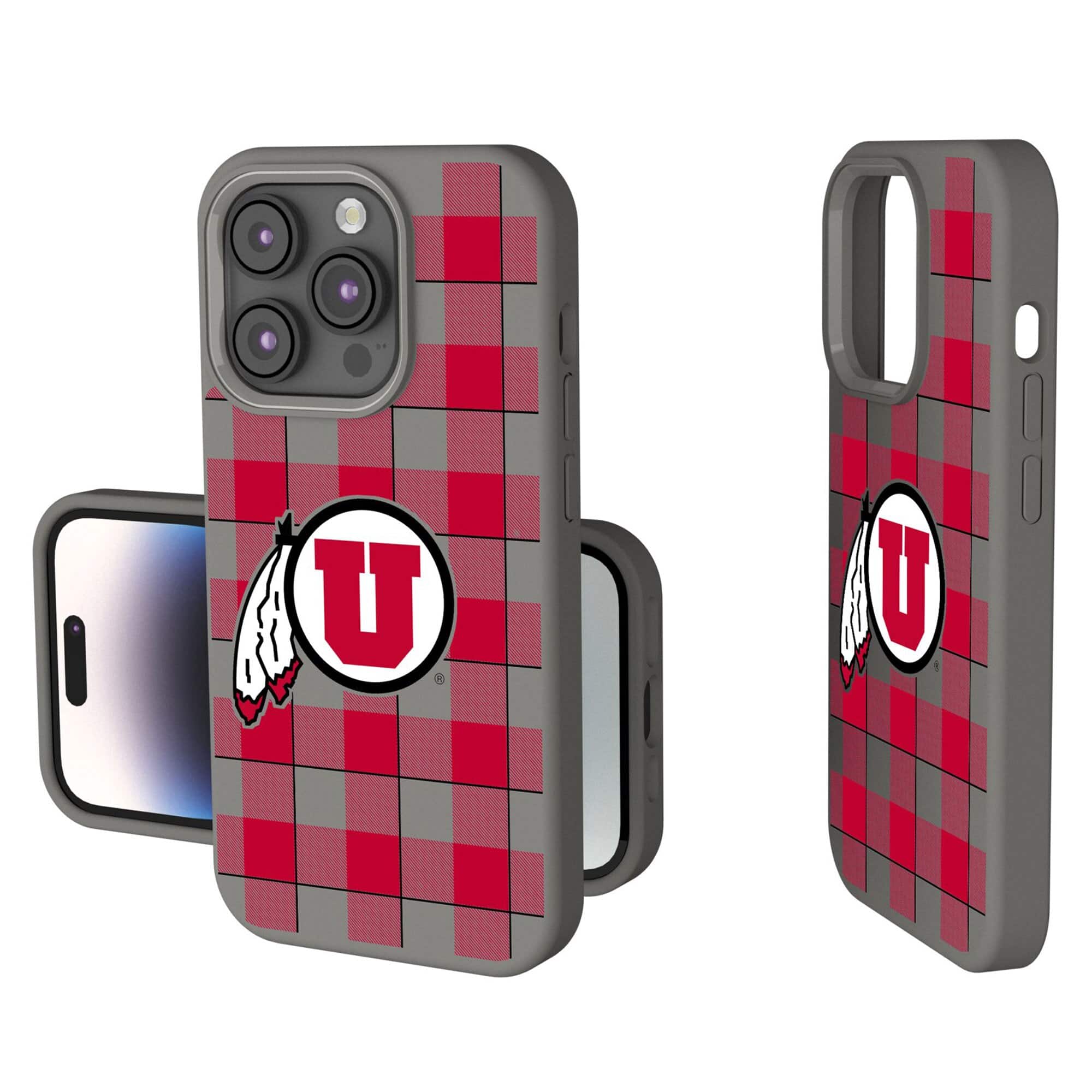 Photos - Case Utes Keyscaper - NCAA - Utah  Plaid Soft Touch iPhone  - 14 Plus - Gray 202143455 