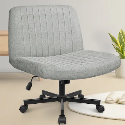 Front. Neo Chair - Criss Cross Chair with Wheels Home Office Cross Legged Armless Chairs Ergonomic Computer Desk Wide Seat for Bedroom - Wheels-Gray.