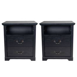 Vaczon - Rustic Nightstands (Set of 2) with Open Shelf and 2 Drawers - Black
