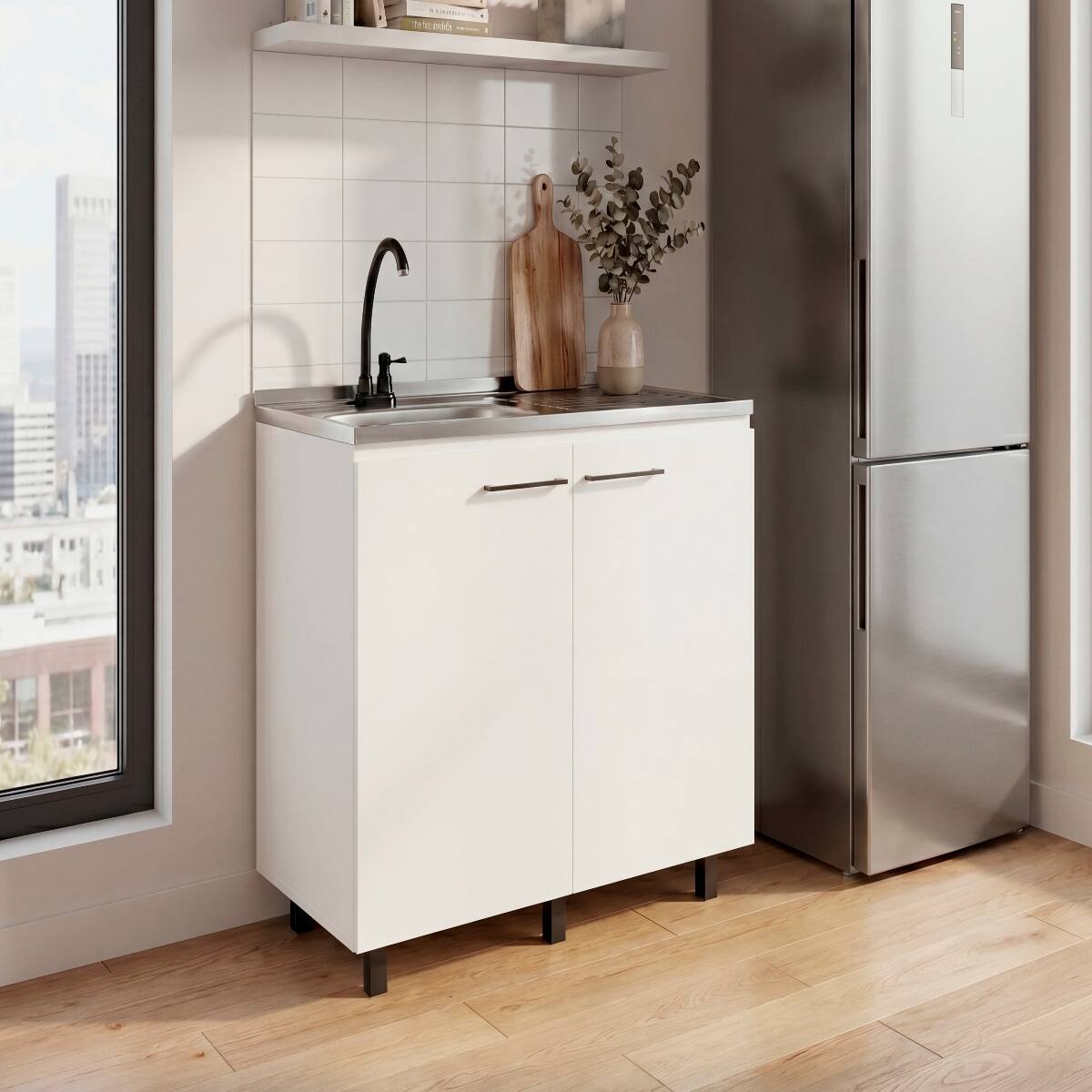 Ropilly Utility Sink Cabinet Freestanding Storage Cabinet with Two ...