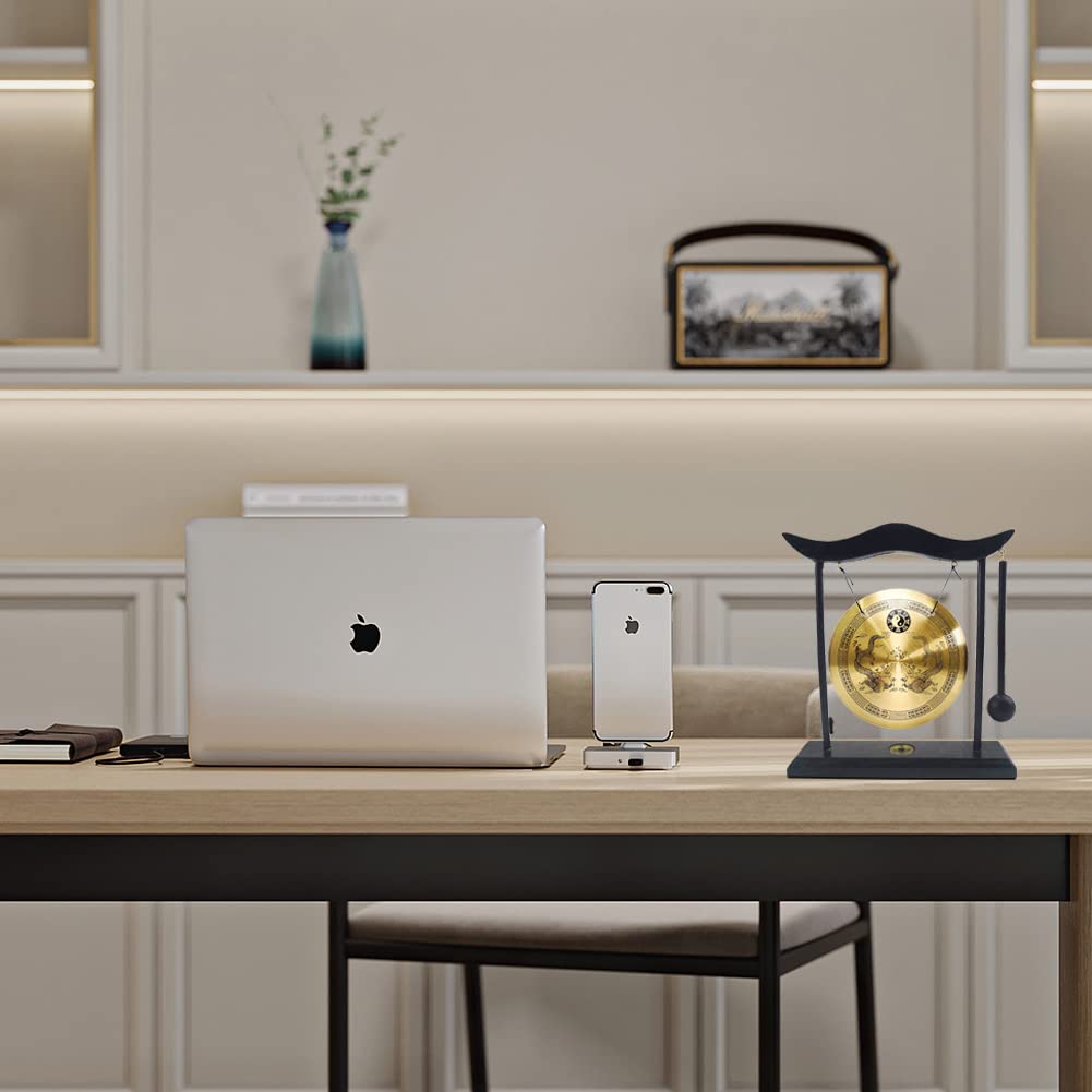 Alt View 5. Refined Abode Design - Brass Feng Shui Gong Desk Zen Decor 7.5" Lucky Housewarming Gift - Double Dragon.