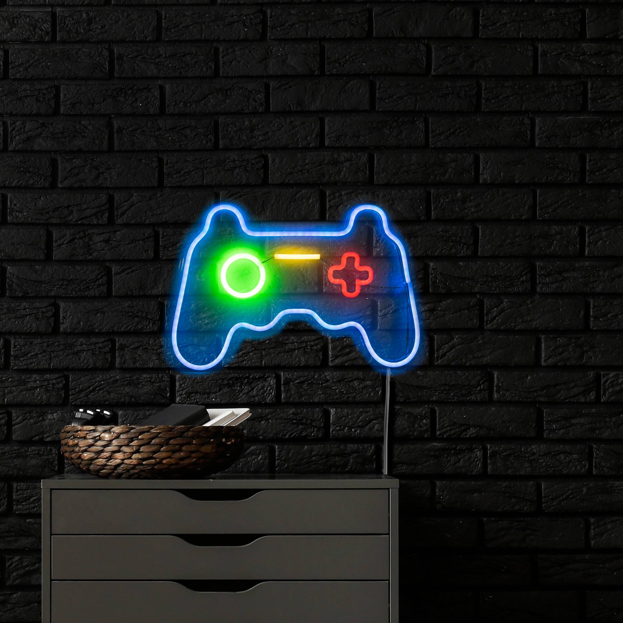 Alt View 2. Northlight - LED Video Game Controller Neon Lighted Wall Art - 11" - Blue.