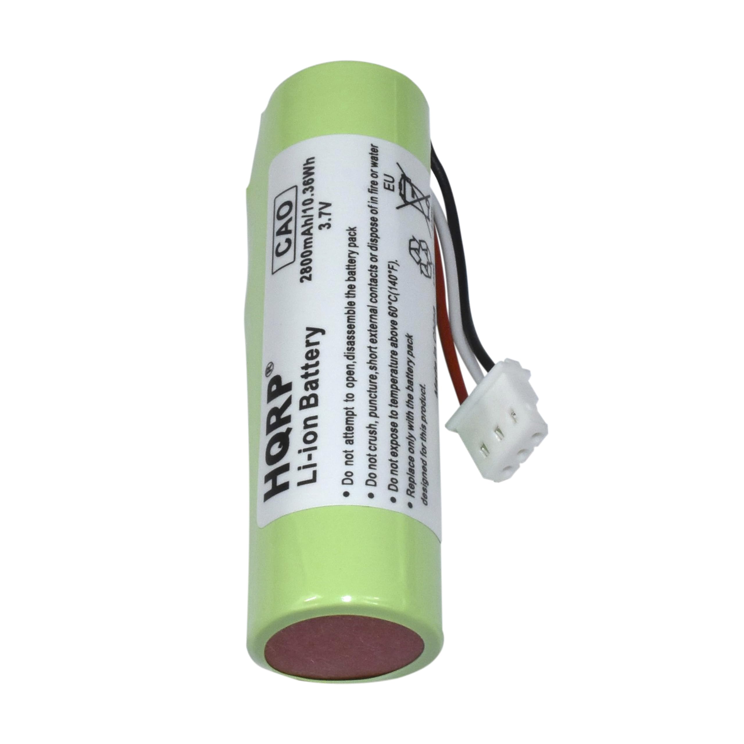 CAO  
2800mAh/10.36Wh  
3.7V  

HQRP Li-ion Battery  

Do not attempt to open, disassemble or dispose of the battery by fire, crush, puncture, expose to high temperature, short circuit, or immerse in water.  

Do not expose to temperatures above 60°C (140°F).  

Do not replace with a different battery.  

Designed for this product only.  

EU  

CE 0080 CQC 1407F7  

Li-ion Battery  

Do not attempt to open, disassemble or dispose of the battery by fire, crush, puncture, expose to high temperature, short circuit, or immerse in water.  

Do not expose to temperatures above 60°C (140°F).  

Do not replace with a different battery.  

Designed for this product only.