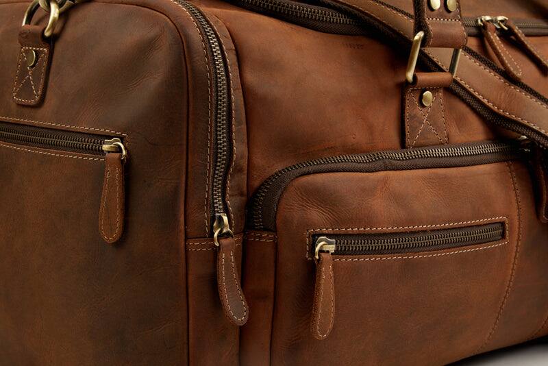 Alt View 5. Luxorro - Leather Duffel Bag For men. 22 Inch - Dark Brown.