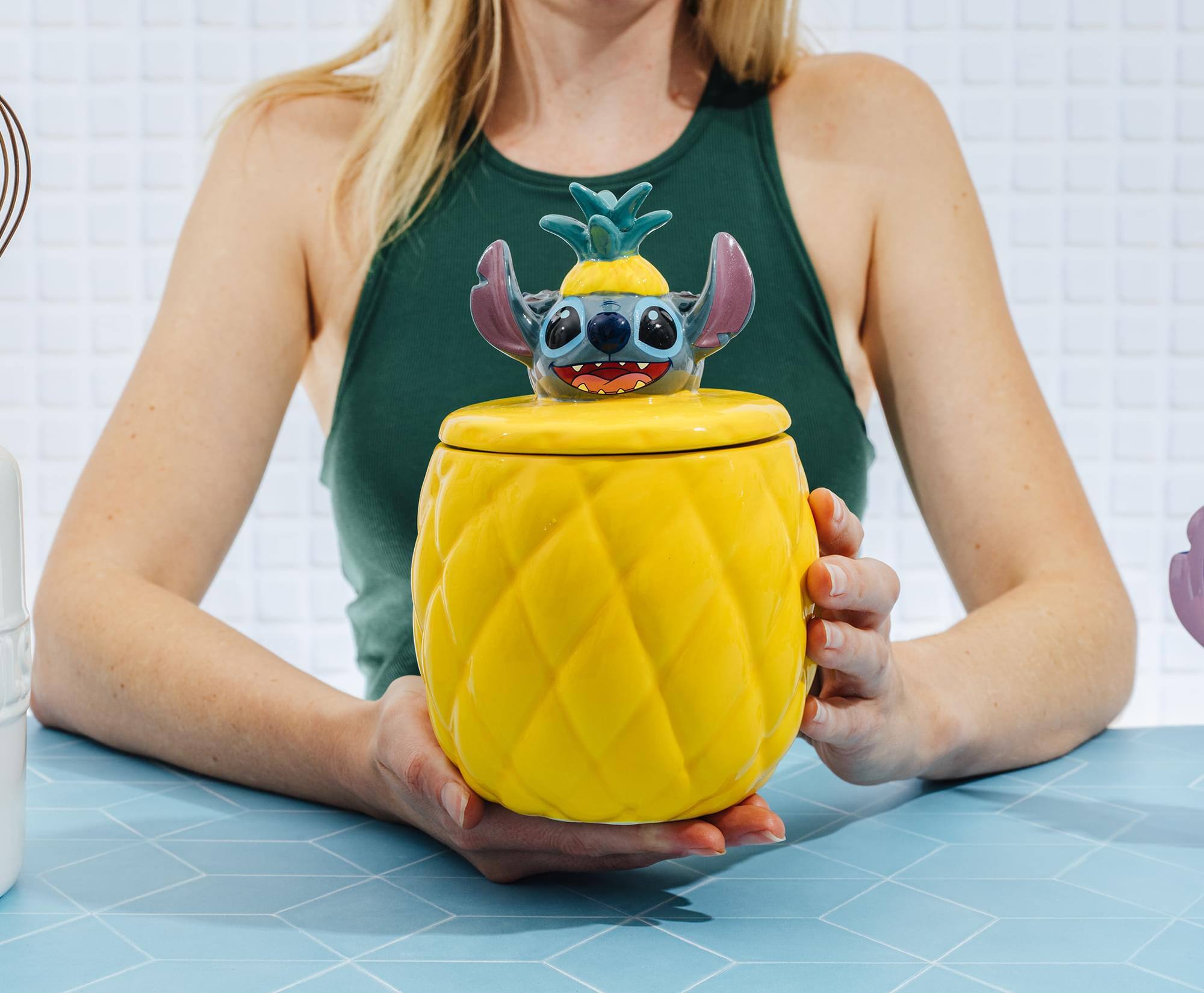 Alt View 5. Silver Buffalo - Disney Lilo & Stitch Pineapple 8-Inch Sculpted Ceramic Snack Jar - Multi-Colored.