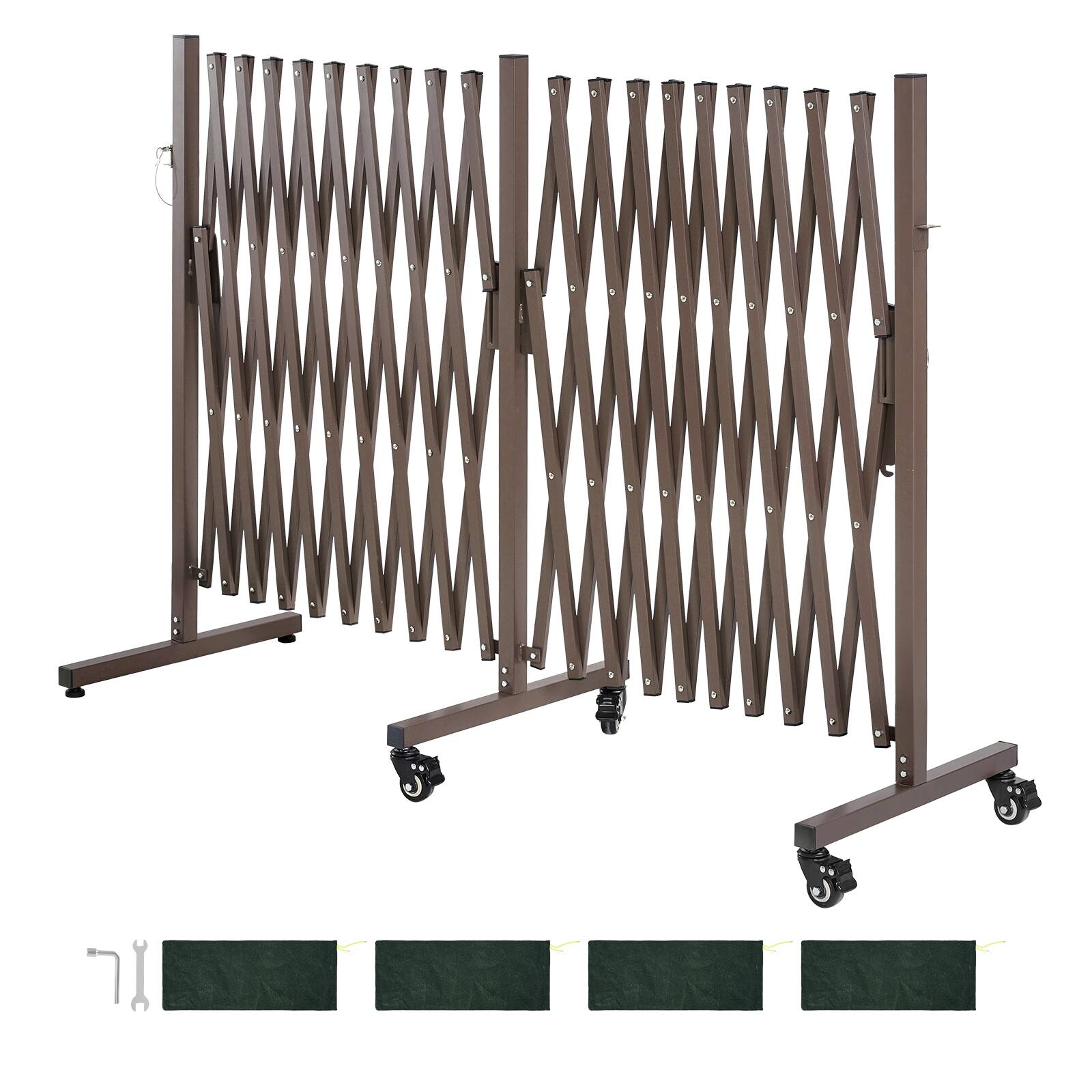 Alt View 5. VEVOR - Double Expandable Barricades, 20FT Expandable Safety Barrier, Flexible Mobile Barricade with Locking Casters - Brown.