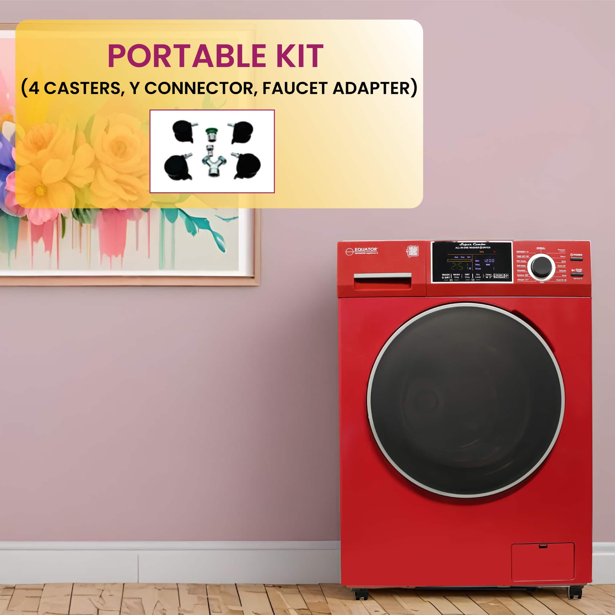 PORTABLE KIT
(4 CASTERS, Y CONNECTOR, FAUCET ADAPTER)