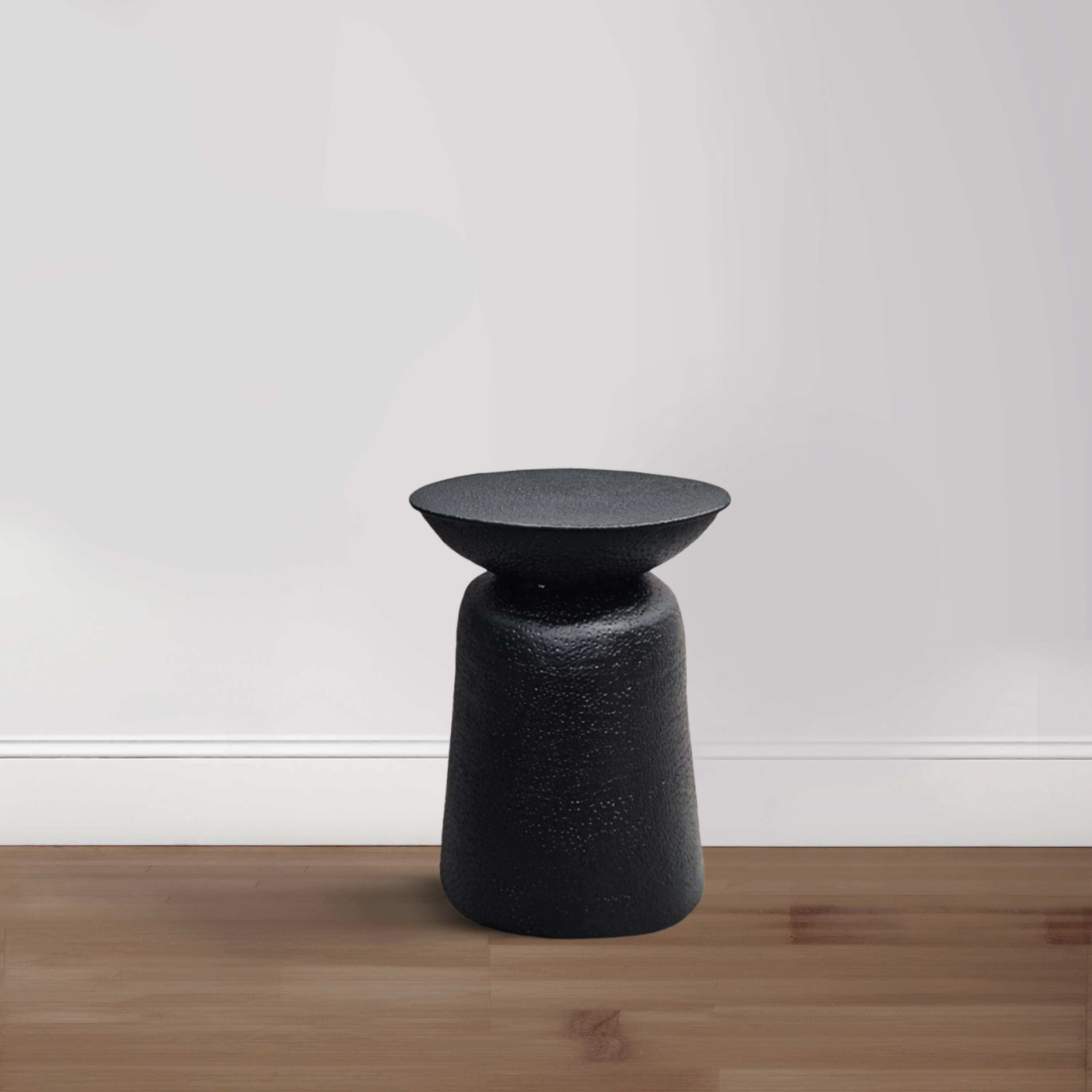 Alt View 9. Manhattan Lane - Josi 21 Inch Round Side End Table, Handcrafted Hammered Design, Drum Pedestal Aluminum Base - Black.