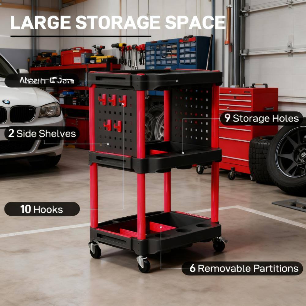 LARGE STORAGE SPACE  
2 Side Shelves  
9 Storage Holes  
10 Hooks  
6 Removable Partitions