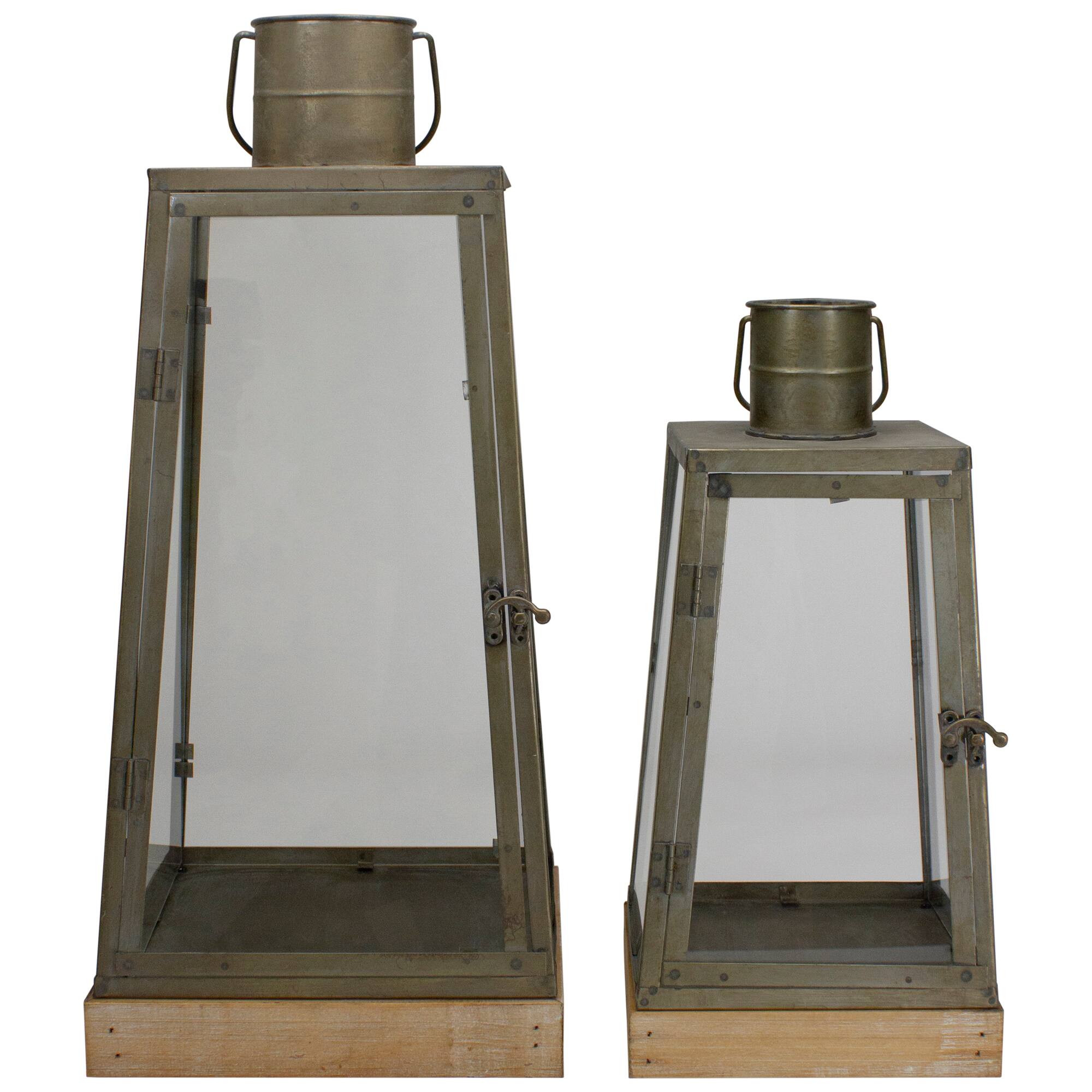 Alt View 2. Melrose - Set of 2 Rustic Silver Candle Lanterns With an Attached Handle - 24" - Silver.