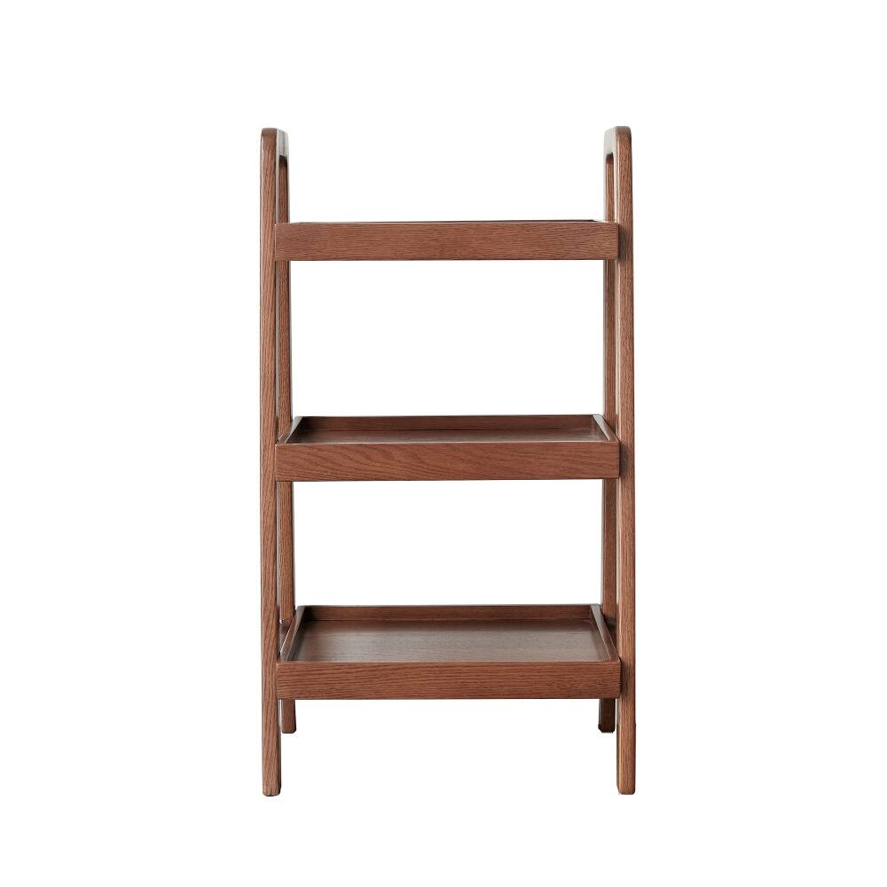 Back. Loheer - Loheer 3-tier solid oak bookshelf, walnut color entryway shoe rack, 31.5-inch height - Walnut.
