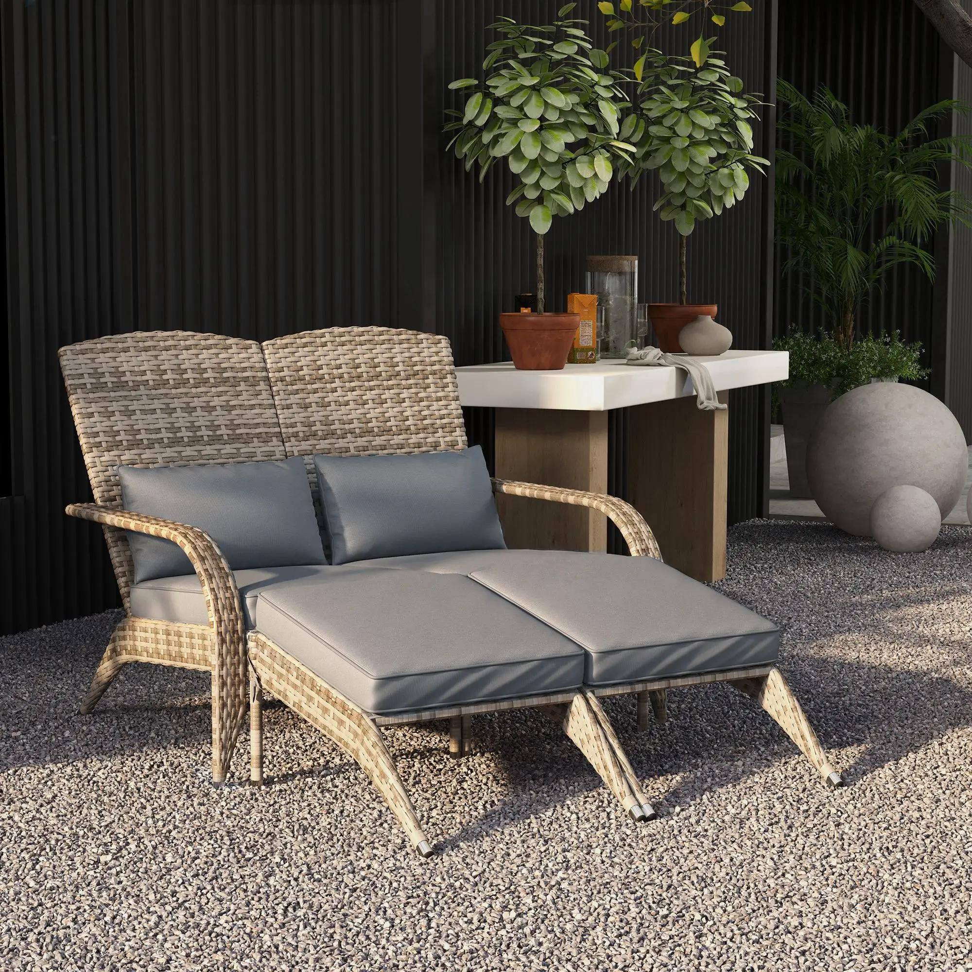 Left. Resenkos - Resenkos PE Rattan 2-Person Adirondack Set, Cushioned Fire Pit Lounge, Comfortable Armrests, Porch Seating, Gray - Gray.