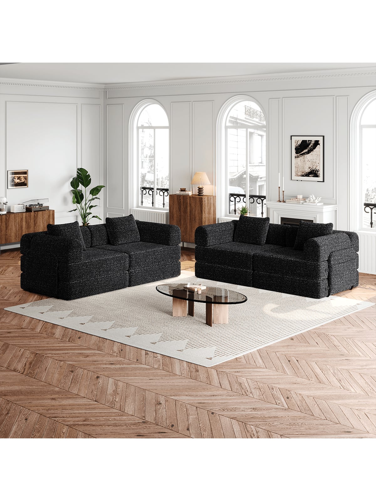 Trinkets Crazed - Convertible Sofa Bed, 72.4"+ 72.4" Sectional Couch 4-Seater With Storage Pockets Modular Sleeper Couch - Black