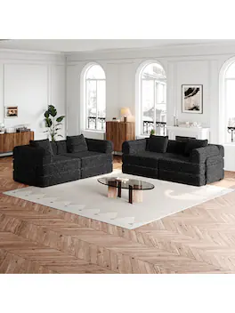 Trinkets Crazed - Convertible Sofa Bed, 72.4"+ 72.4" Sectional Couch 4-Seater With Storage Pockets Modular Sleeper Couch - Black