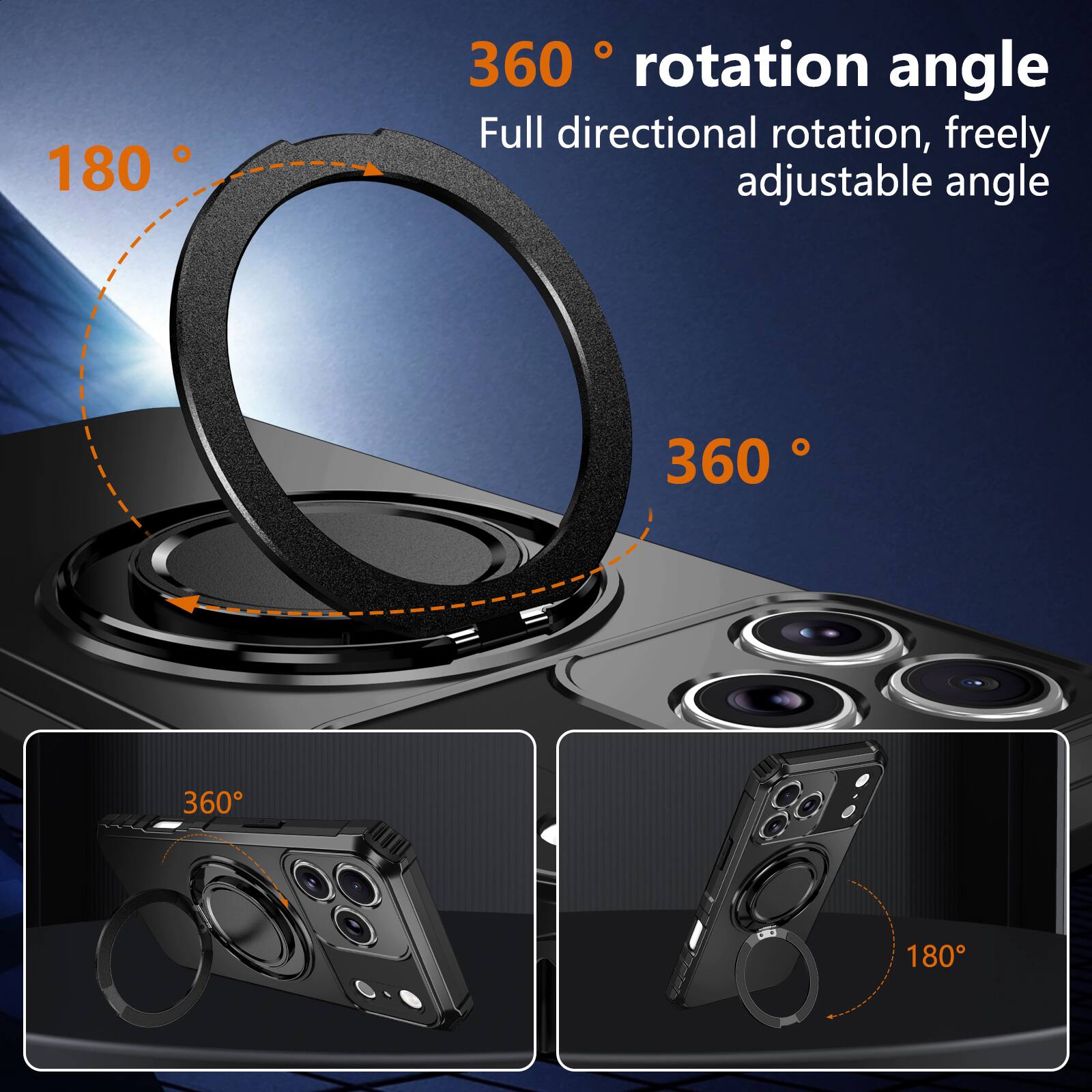 180° 360° rotation angle  
Full directional rotation, freely adjustable angle