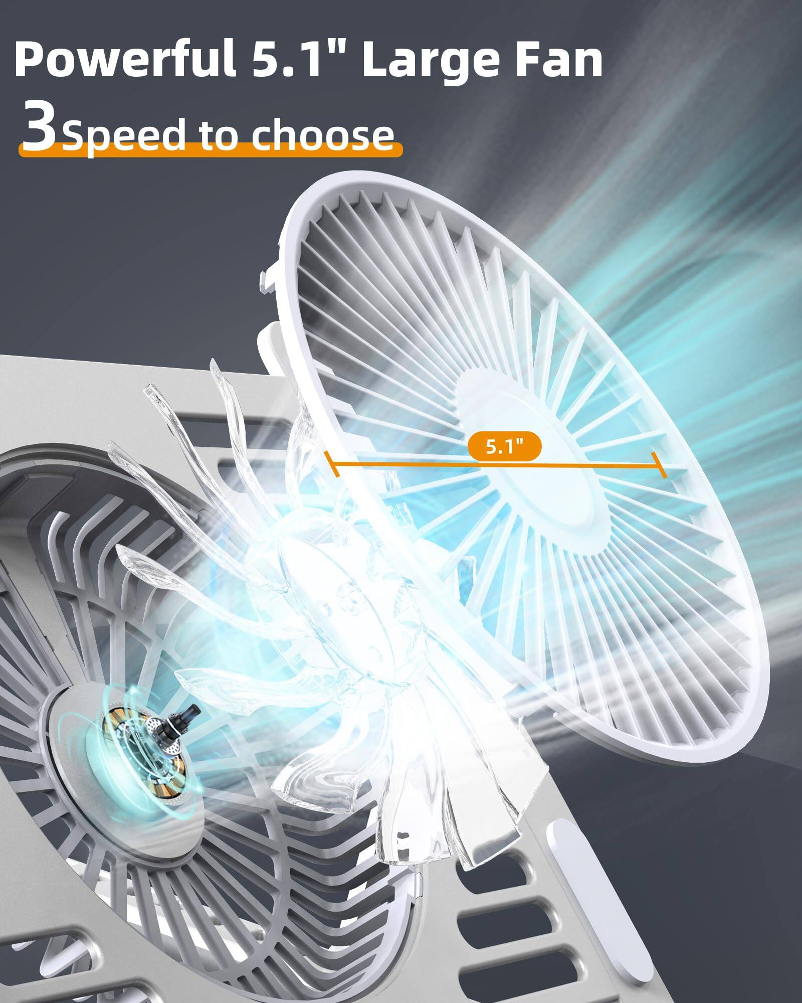 Powerful 5.1" Large Fan  
3 Speed to choose