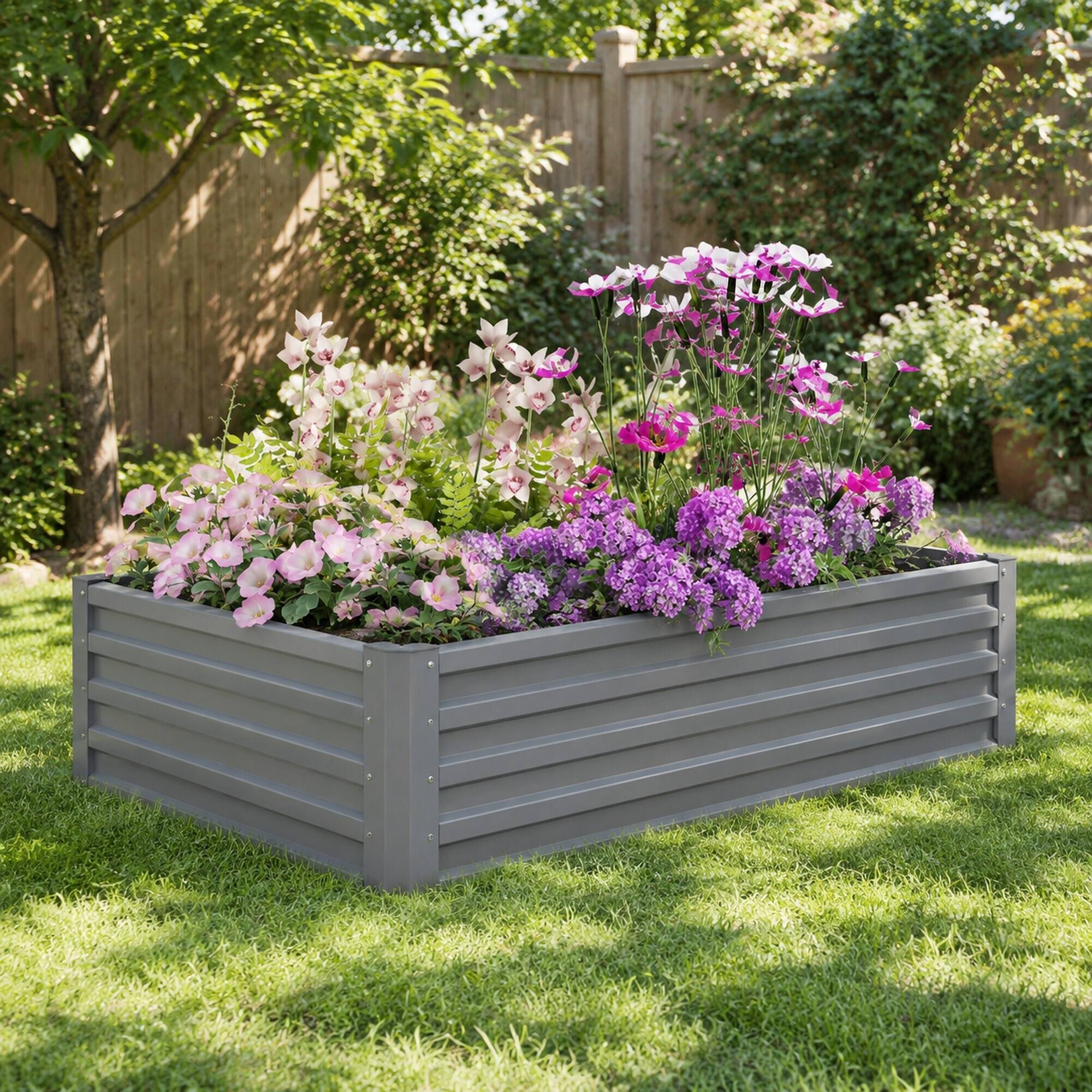 Alt View 2. RYHNUYNE - Large 6x3x2ft Raised Garden Bed Kit 2 Pack Grey Galvanized Metal Planter Boxes for Vegetables Flowers Herbs - Grey.