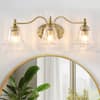 Front. RYHNUYNE - 3-Light Bathroom Vanity Light Fixture,Gold Vanity Lighting,Farmhouse Wall Mount Lighting Over Mirror for Bedroom Hallway - Gold.