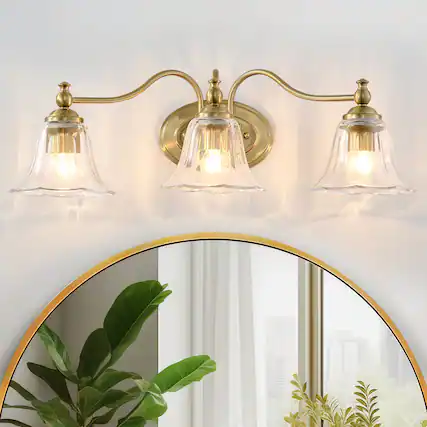 Front. RYHNUYNE - 3-Light Bathroom Vanity Light Fixture,Gold Vanity Lighting,Farmhouse Wall Mount Lighting Over Mirror for Bedroom Hallway - Gold.