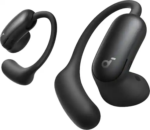 Front. Soundcore - by Anker AeroFit 2 Pro Dual-Form Wireless Bluetooth Earbuds with Open-Ear and Active Noise Cancellation Seamless Switch - Black.