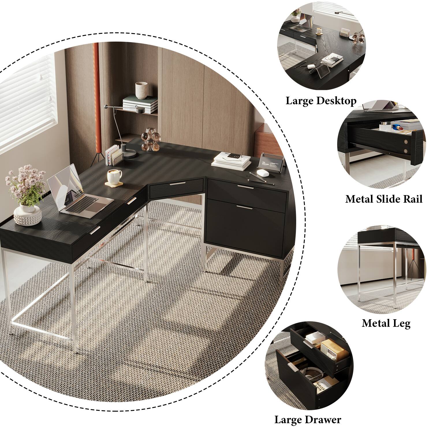 Large Desktop Metal Slide Rail Metal Leg w/ Large Drawer