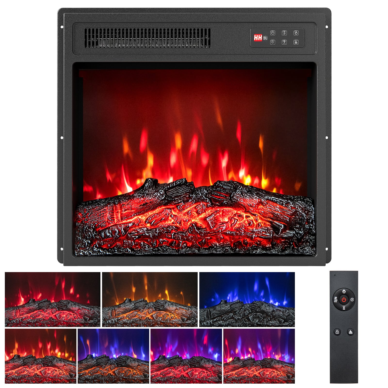 Front. Gymax - Gymax 18'' Electric Fireplace Insert 750W/1500W Fireplace Heater w/ Remote Control - Black.
