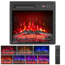 Gymax - 18'' Electric Fireplace Insert 750W/1500W Fireplace Heater w/ Remote Control - Black