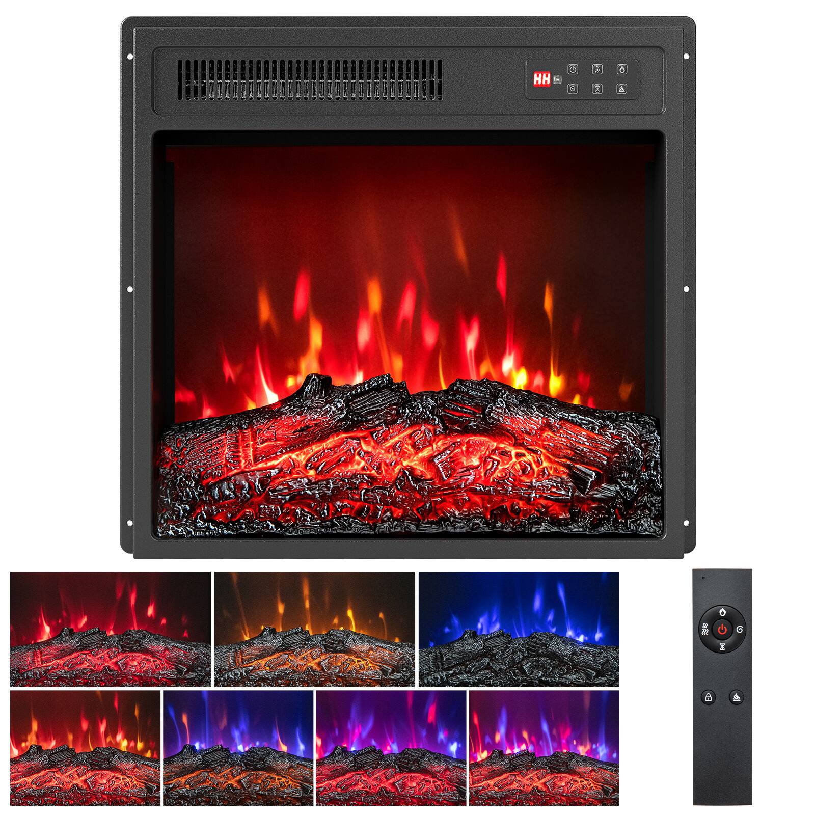 Front. Gymax - Gymax 18'' Electric Fireplace Insert 750W/1500W Fireplace Heater w/ Remote Control - Black.