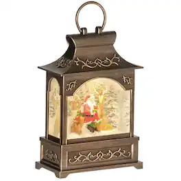 Homcom - Musical Snow Globe Lantern with Swirling Glitter, Battery Christmas Decoration - Brown