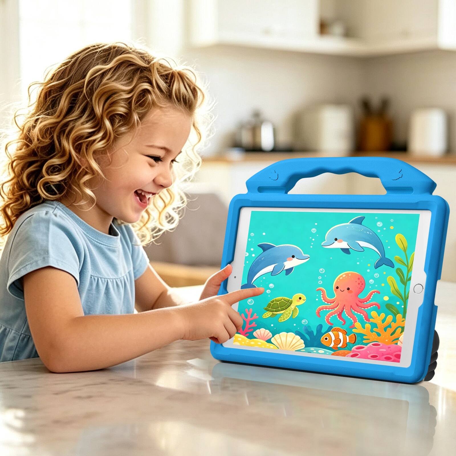 Alt View 2. UUCOVER - Kids Case for iPad 9th 8th 7th Gen 10.2-inch (2021/2020/2019) Shockproof EVA Handle Stand Anti-Slip Protective Cover - Blue.