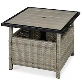 Best Choice Products - Wicker Rattan Patio Side Table Outdoor Furniture for Garden, Pool, Deck w/ Umbrella Hole - Taupe