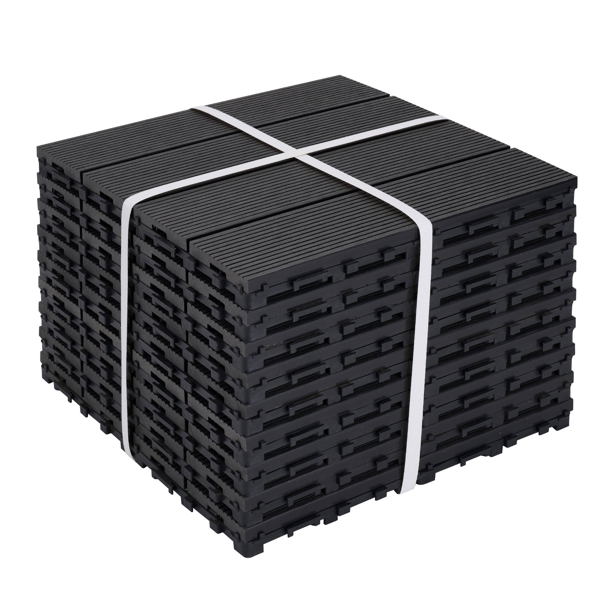 Mondawe - 11"x11" Square Patio Interlocking Deck Tiles(Pack of 9) - Black