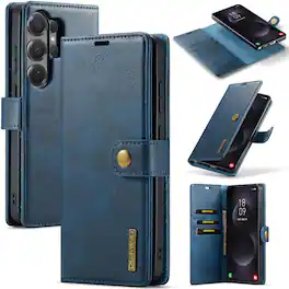 Dteck - Case For Samsung Galaxy S26 Ultra 2-in-1 Vintage Leather Magnetic Detachable Flip Folio Stand Slim Wallet Cover - Blue