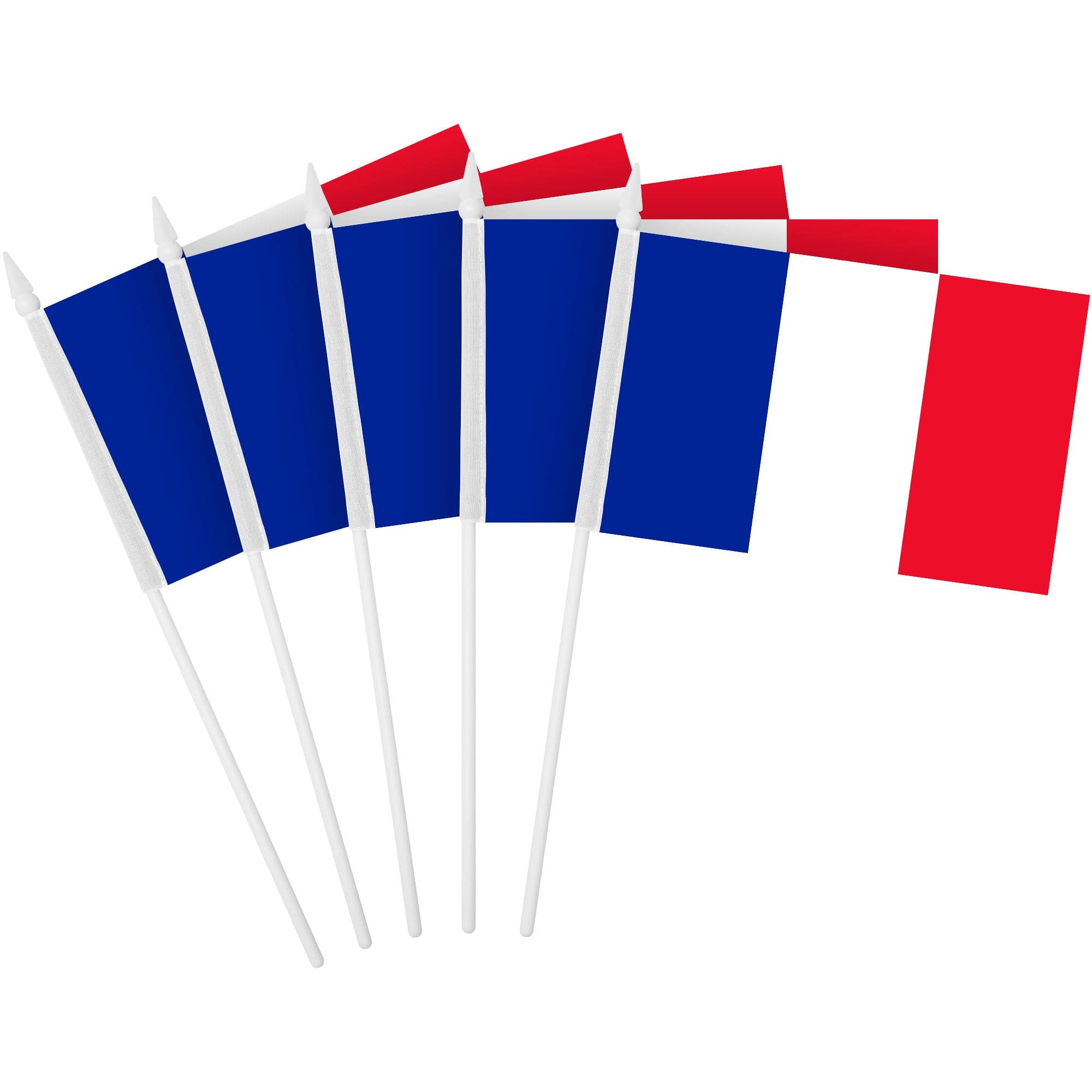G128 - 12 Pack Handheld France Flags, 4x6 in Polyester Stick Flags with Spear Tip - Assorted Colors