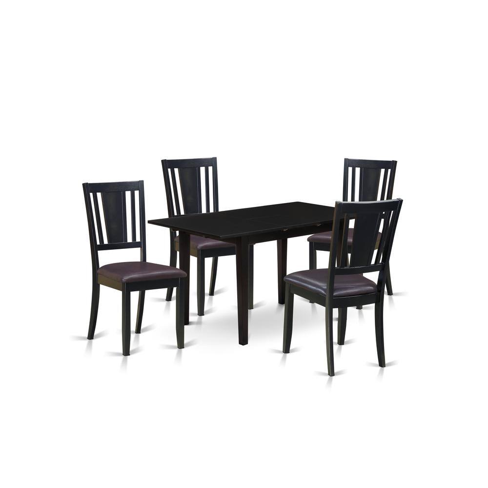 Left. East West Furniture - East West Furniture NODU5-BLK-LC 5-Pc Rectangular Dining Table Set 4 Dining Chairs with Panel Back and a Faux Leather - Black.