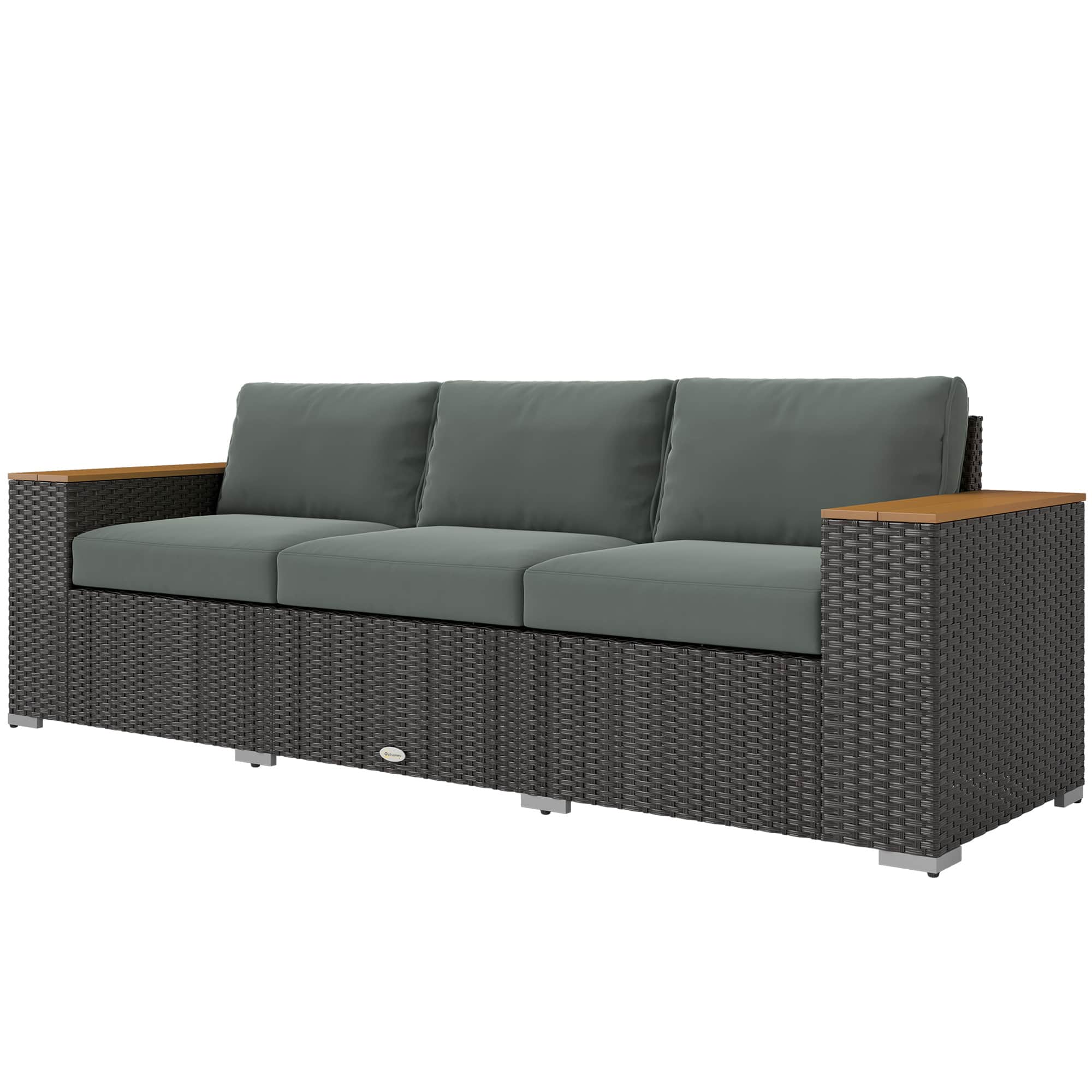 Outsunny - Outdoor Patio Sofa, PE Wicker Outdoor Couch with Extra Wide Deep Seat, Wide Armrests 4" Cushions - Dark Gray