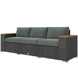 Outsunny - Outdoor Patio Sofa, PE Wicker Outdoor Couch with Extra Wide Deep Seat, Wide Armrests 4" Cushions - Dark Gray