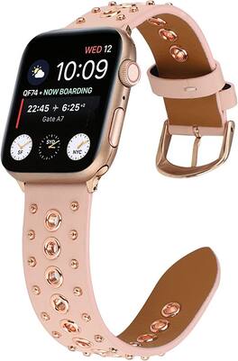 Worryfree Gadgets - Leather Band for Apple Watch 38mm 40mm 41mm, 42mm 44mm 45mm iWatch Band - 38/40/41mm - Pink