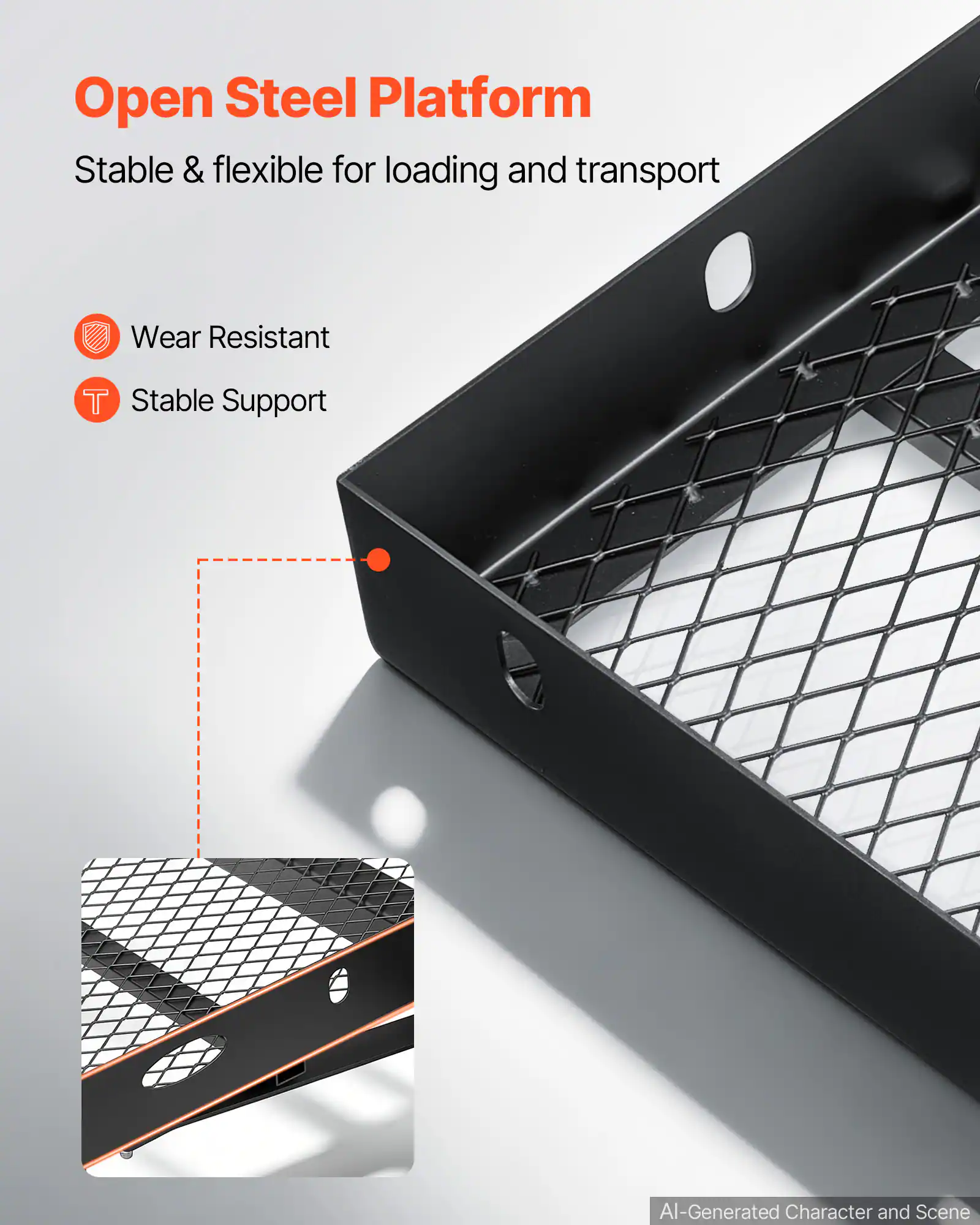 Open Steel Platform  
Stable & flexible for loading and transport  

- Wear Resistant  
- Stable Support  

AI-Generated Character and Scene