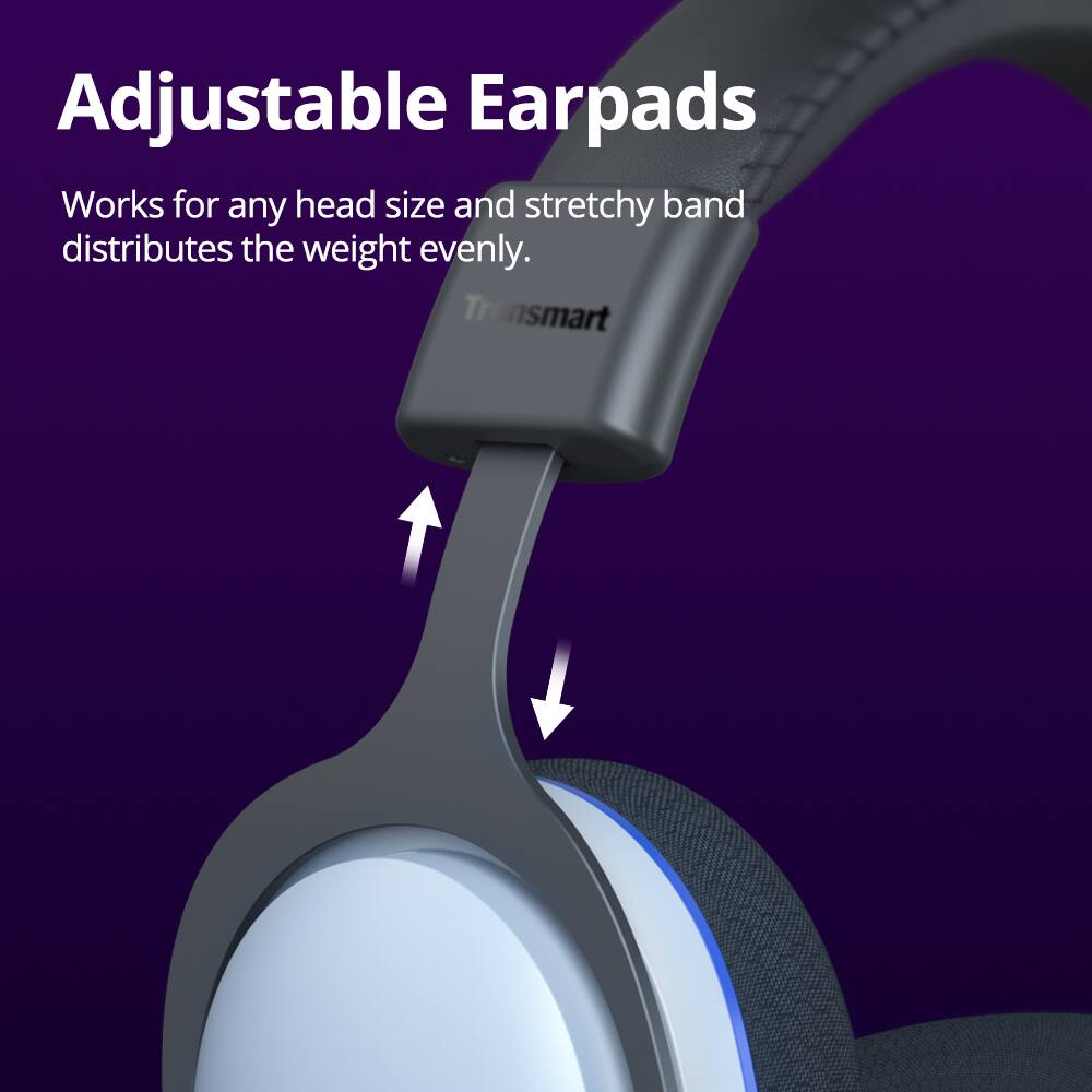 Adjustable Earpads: Works for any head size and stretchy band distributes the weight evenly. Tronsmart.